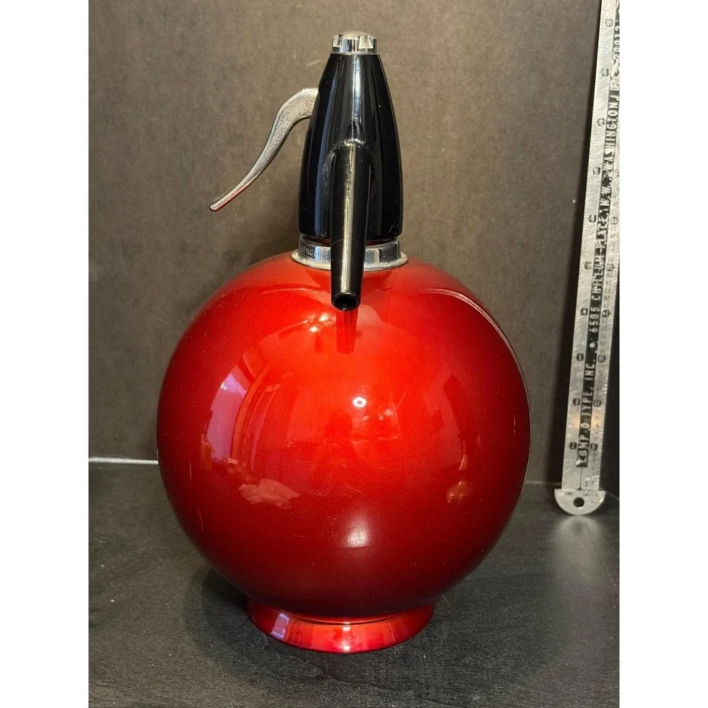 Vintage Sparklets Globemaster Soda Syphon Ruby Red Metallic MCM Seltzer Bottle
